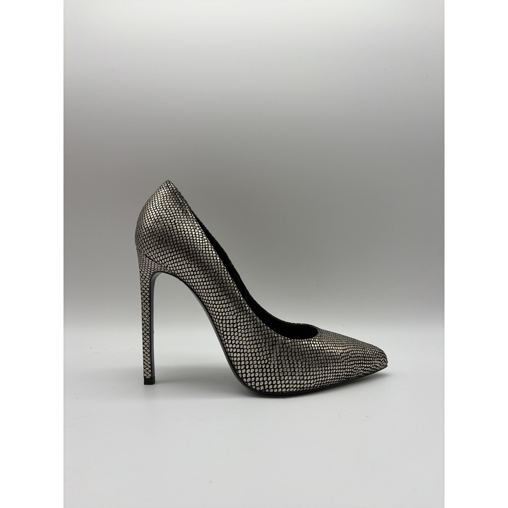 Saint Laurent Paris Anja Pumps Silver Black Snakeskin Stiletto Heels‎ 315530 38